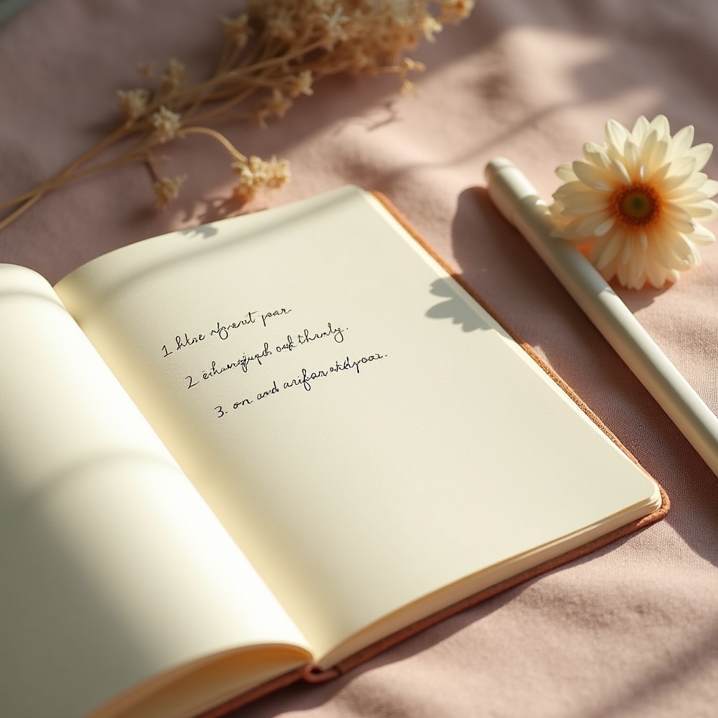Cuaderno de reflexión abierto con una lista breve de preguntas escritas a mano